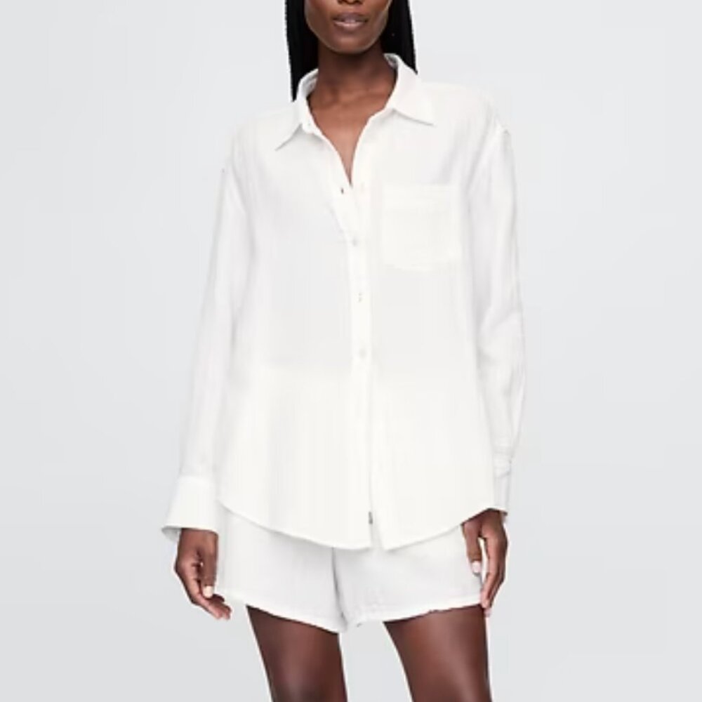 NWT Gap Cotton Gauze Button-Down Shirt Petite Large PL LP M - Picture 2 of 5